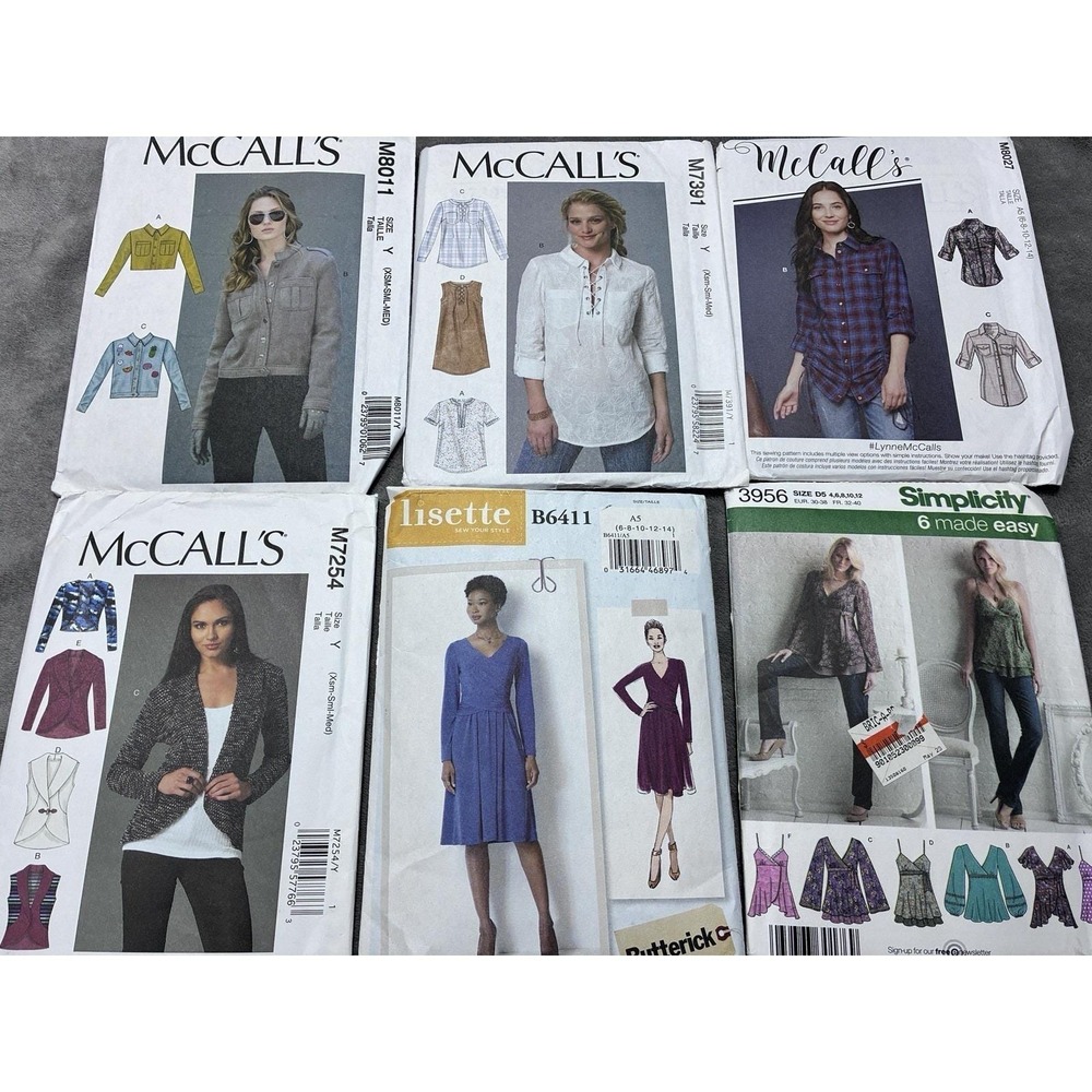 Lot of 6 McCall's Simplicity Sewing Patterns Uncut Women's Tops Dresses Jackets
